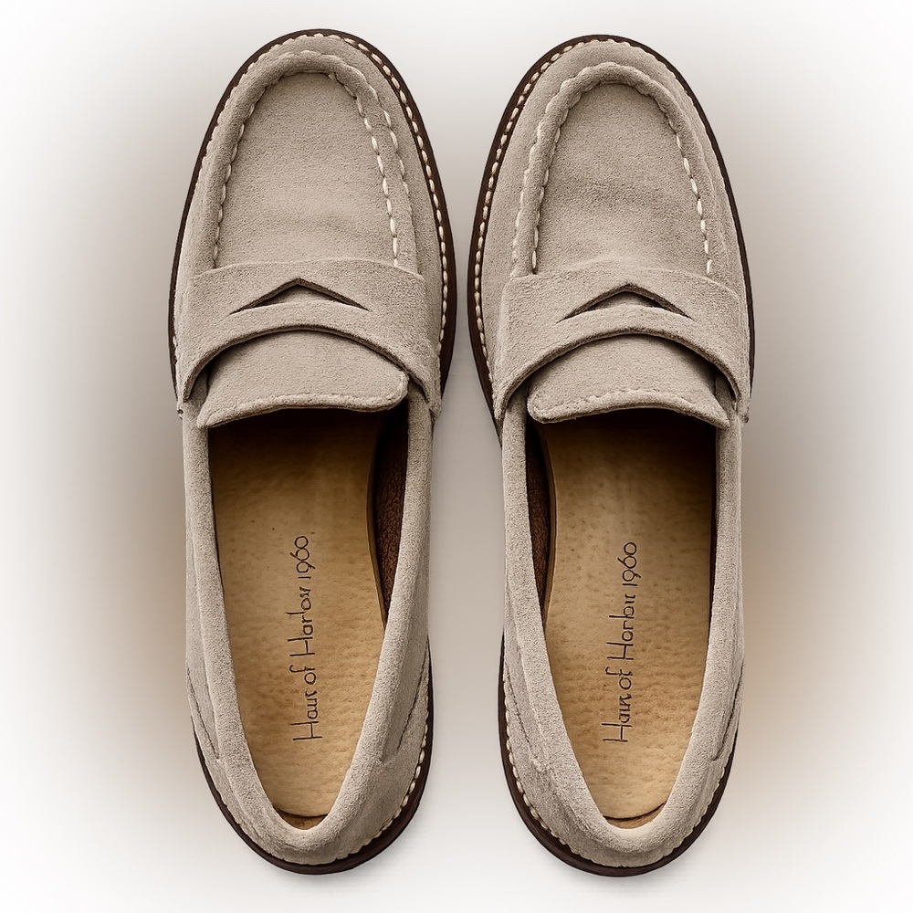 HOUSE OF HARLOW 1960 Taupe Suede Gunner Loafers Size 9